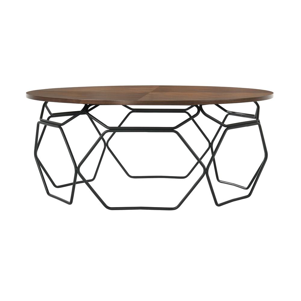 Cosmo Walnut Veneer Coffee Table with Black Metal Base. Picture 1