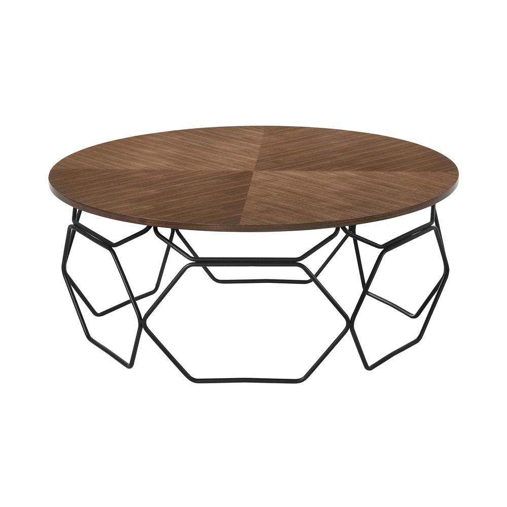 Cosmo Walnut Veneer Coffee Table with Black Metal Base. Picture 2