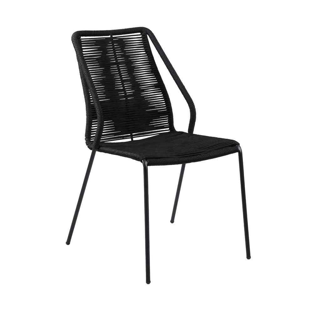 Clip Indoor Outdoor Stackable Steel Dining Chair with Black Rope - Set of 2. Picture 1