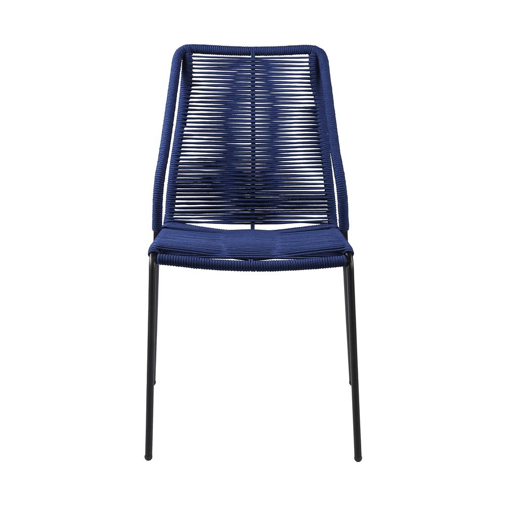 Clip Indoor Outdoor Stackable Steel Dining Chair with Blue Rope - Set of 2. Picture 3