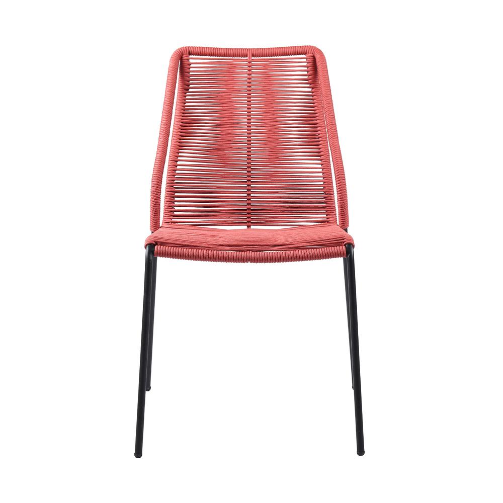 Clip Indoor Outdoor Stackable Steel Dining Chair with Brick Red Rope - Set of 2. Picture 3