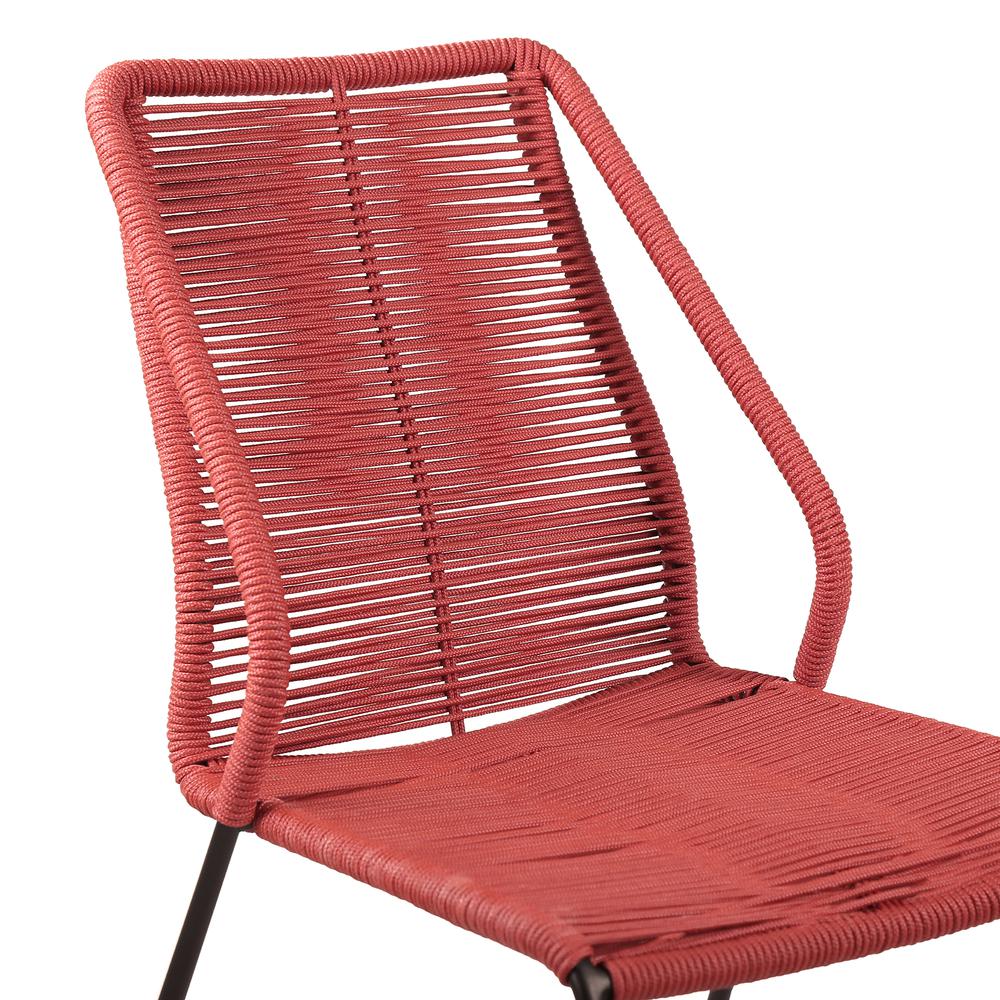 Clip Indoor Outdoor Stackable Steel Dining Chair with Brick Red Rope - Set of 2. Picture 4