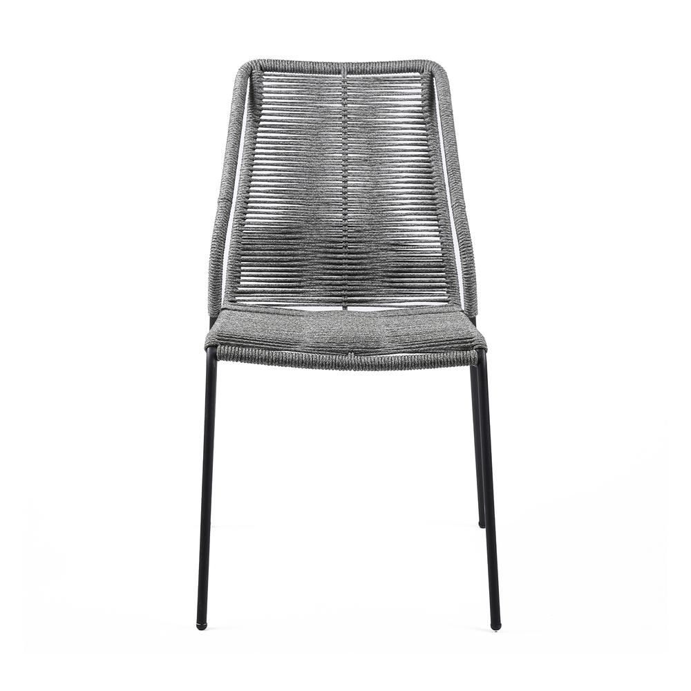 Clip Indoor Outdoor Stackable Steel Dining Chair with Grey Rope - Set of 2. Picture 3