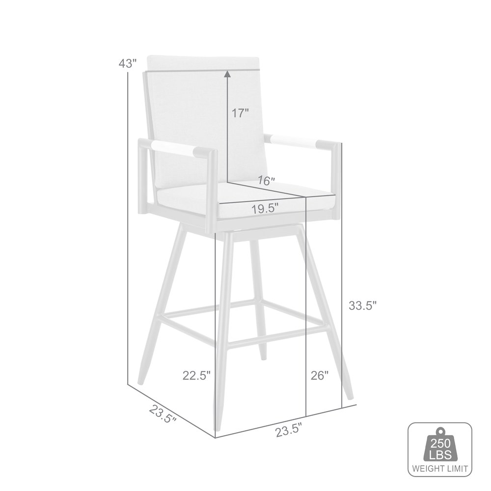 Crown Outdoor Patio Swivel Counter Stool in Aluminum with Tan Rope. Picture 9