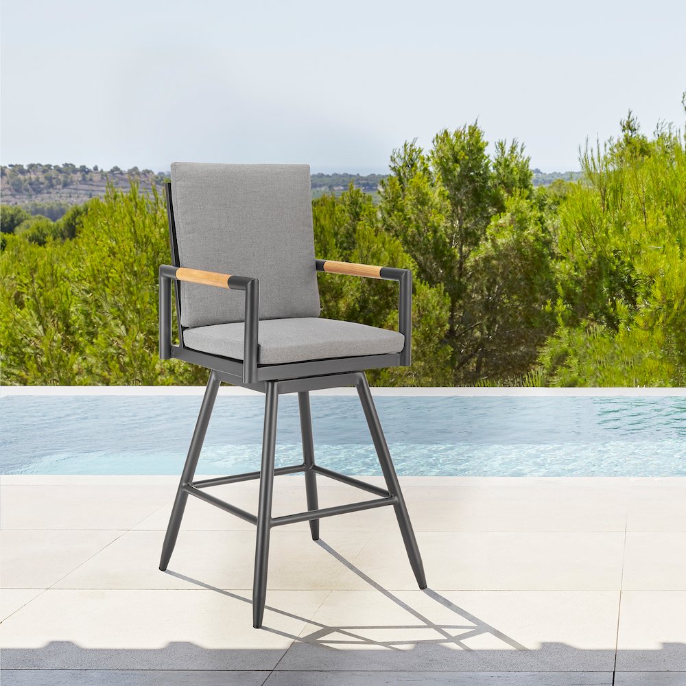 Crown Outdoor Patio Swivel Counter Stool in Aluminum with Tan Rope. Picture 10