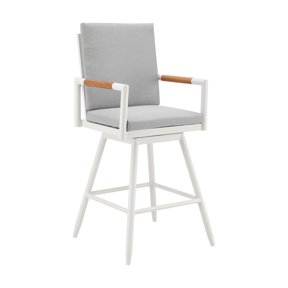 Crown Outdoor Patio Swivel Bar Stool in Aluminum with Brown Rope. Picture 1