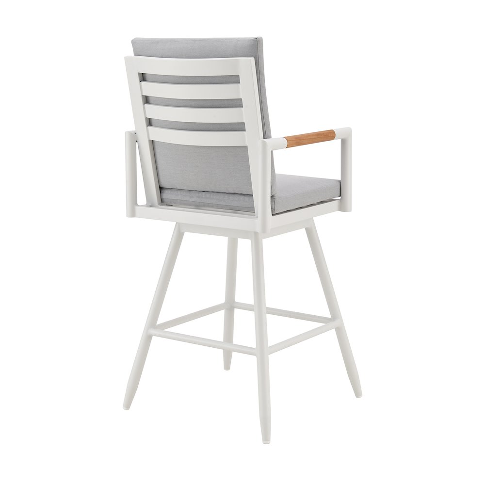 Crown Outdoor Patio Swivel Bar Stool in Aluminum with Brown Rope. Picture 3