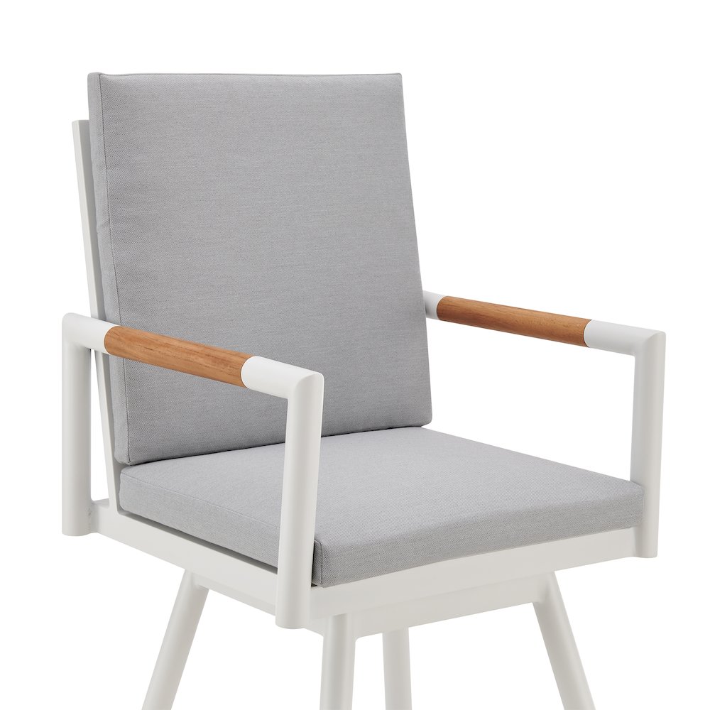 Crown Outdoor Patio Swivel Bar Stool in Aluminum with Brown Rope. Picture 4