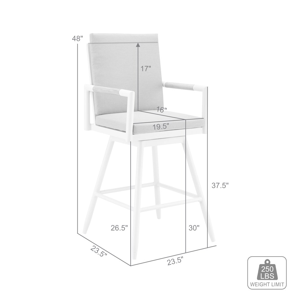 Crown Outdoor Patio Swivel Bar Stool in Aluminum with Brown Rope. Picture 9