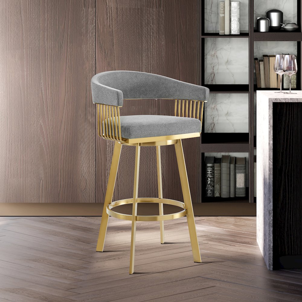 Chelsea 30" Swivel Bar Stool with Gold Brushed Stainless Steel. Picture 10