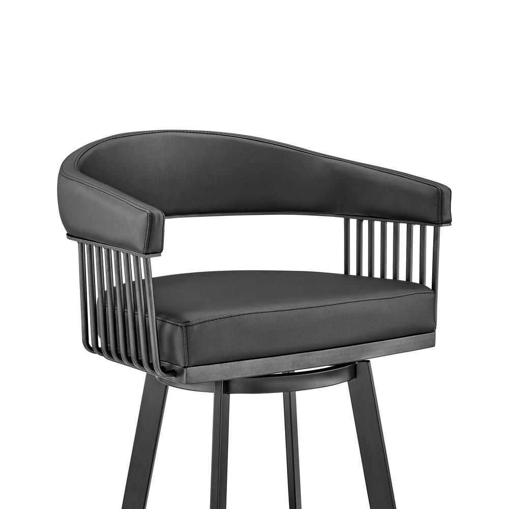 Chelsea 30" Bar Height Swivel Bar Stool in Black Finish and Black Faux Leather. Picture 6