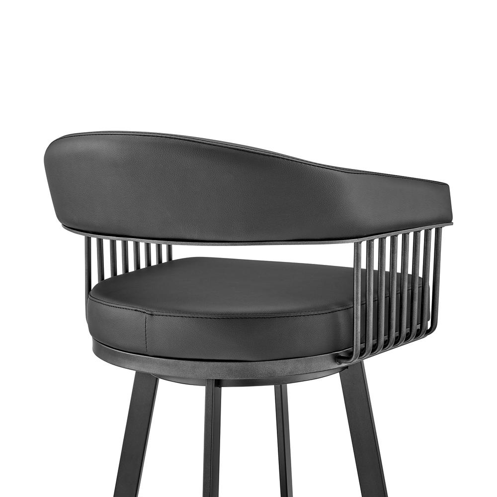 Chelsea 30" Bar Height Swivel Bar Stool in Black Finish and Black Faux Leather. Picture 7