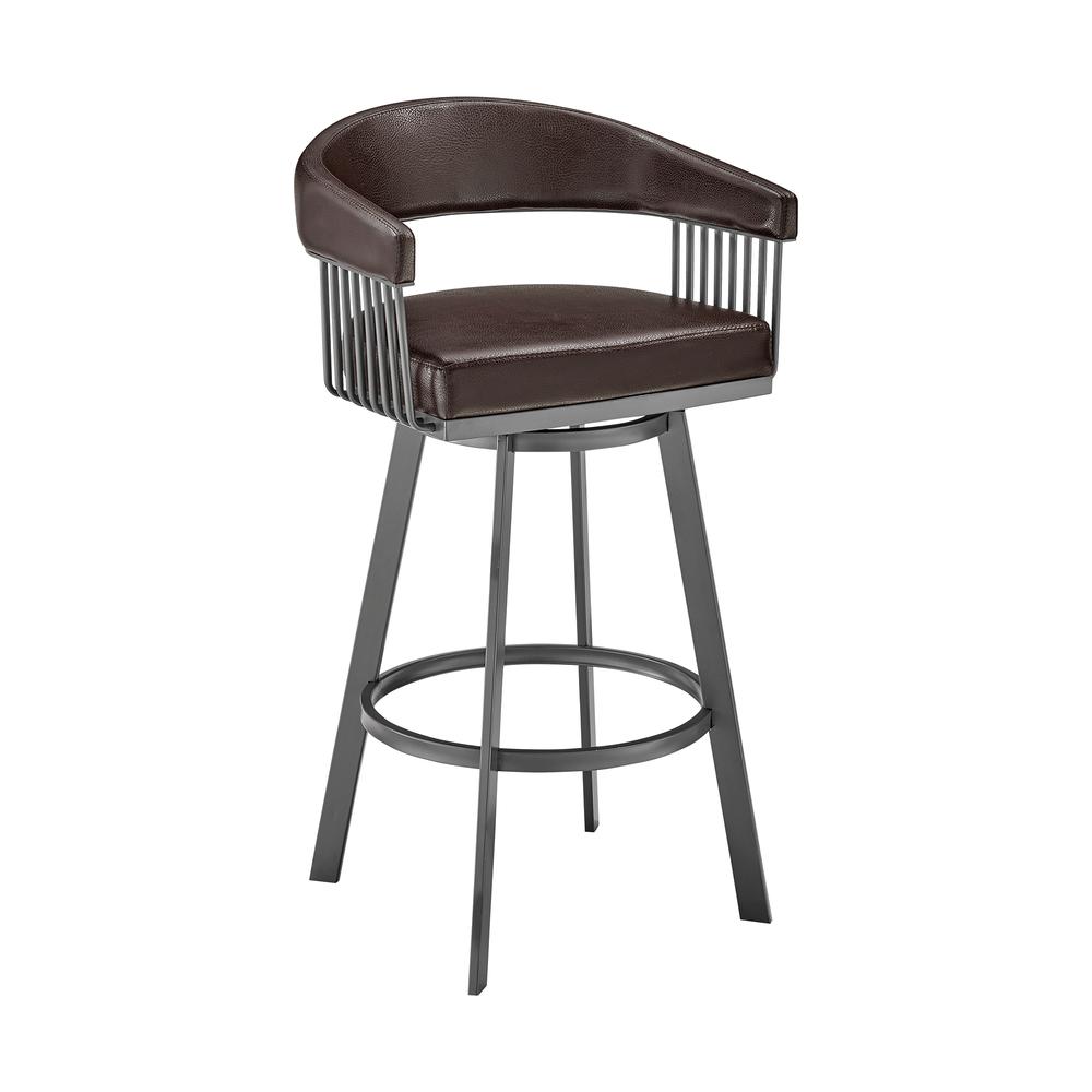 Chelsea 30" Bar Height Swivel Bar Stool in Java Brown Finish and Chocolate Faux Leather. Picture 1