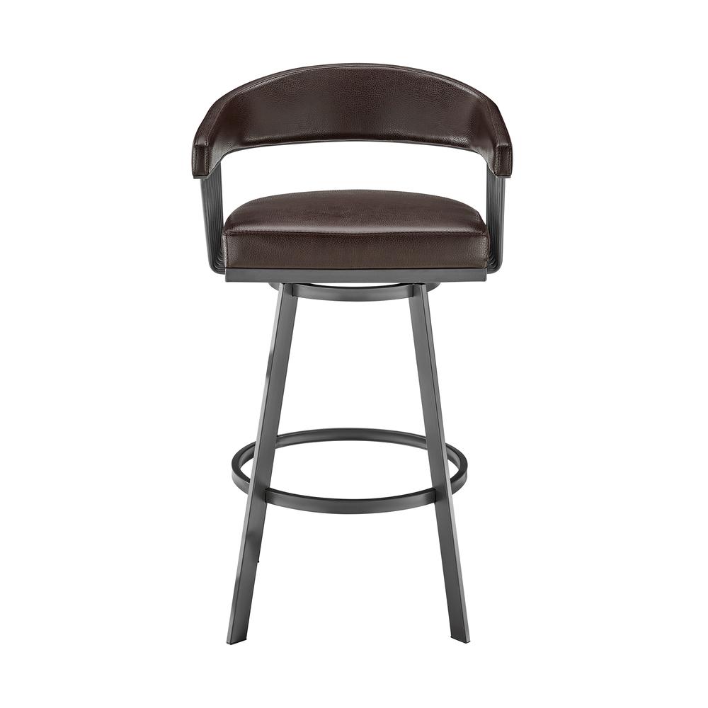 Chelsea 30" Bar Height Swivel Bar Stool in Java Brown Finish and Chocolate Faux Leather. Picture 2