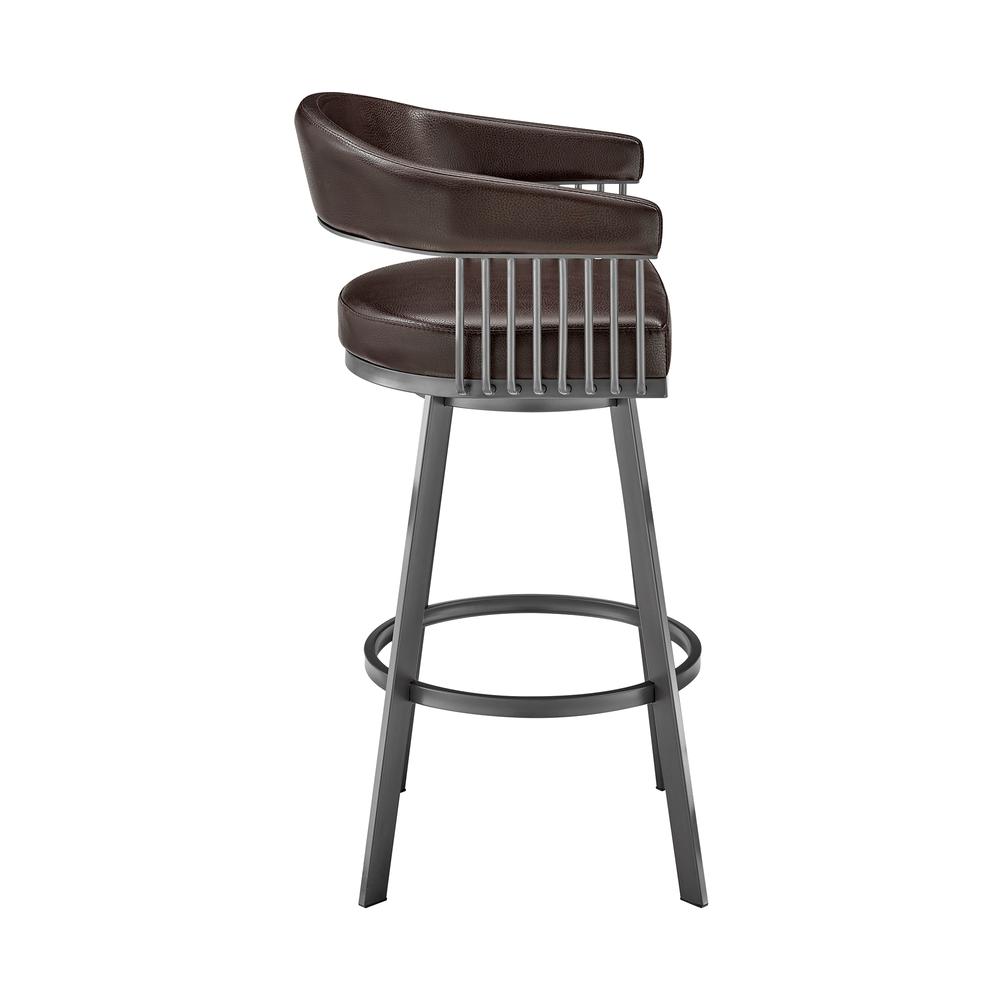Chelsea 30" Bar Height Swivel Bar Stool in Java Brown Finish and Chocolate Faux Leather. Picture 3