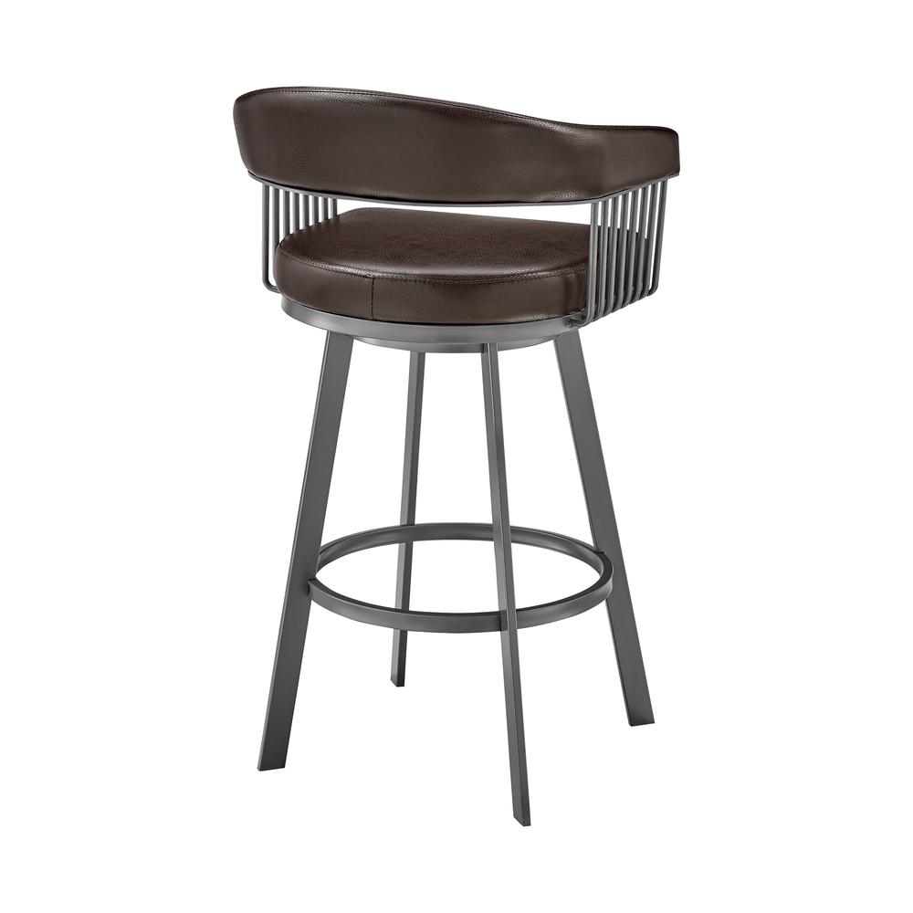 Chelsea 30" Bar Height Swivel Bar Stool in Java Brown Finish and Chocolate Faux Leather. Picture 4