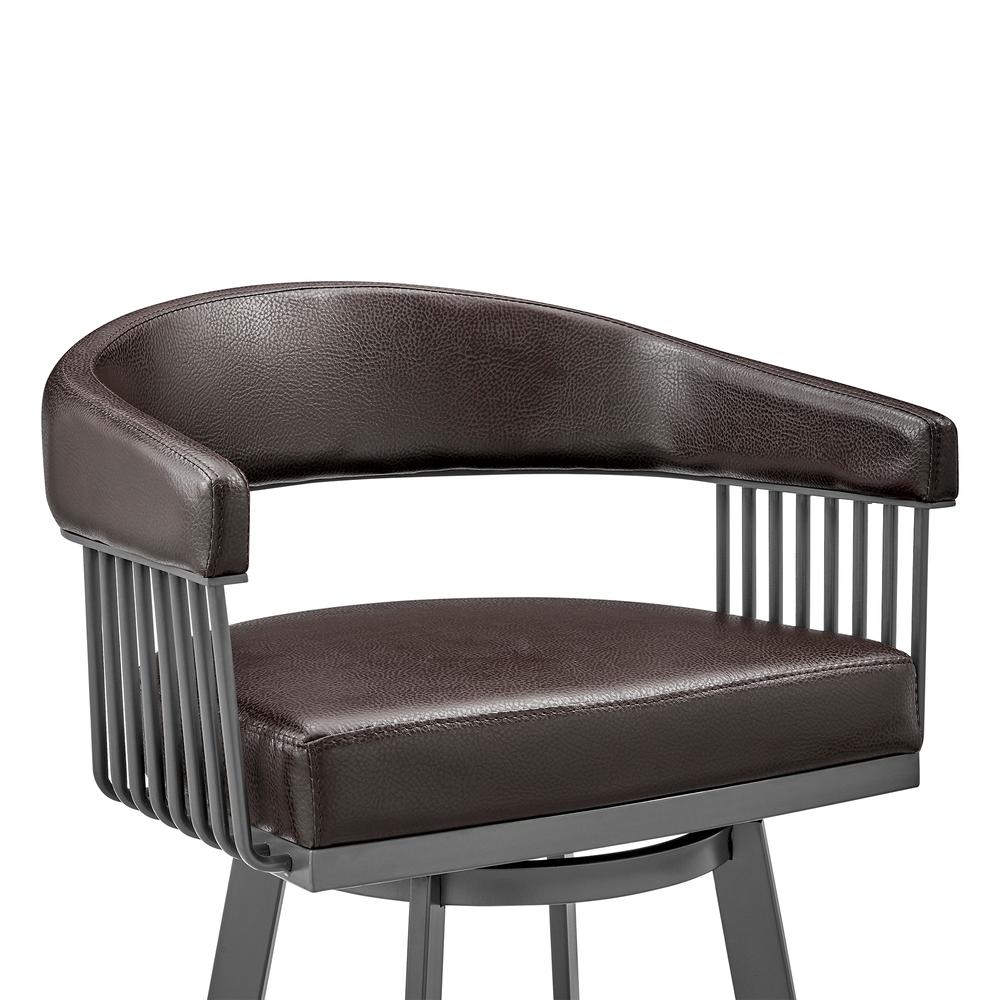 Chelsea 30" Bar Height Swivel Bar Stool in Java Brown Finish and Chocolate Faux Leather. Picture 6