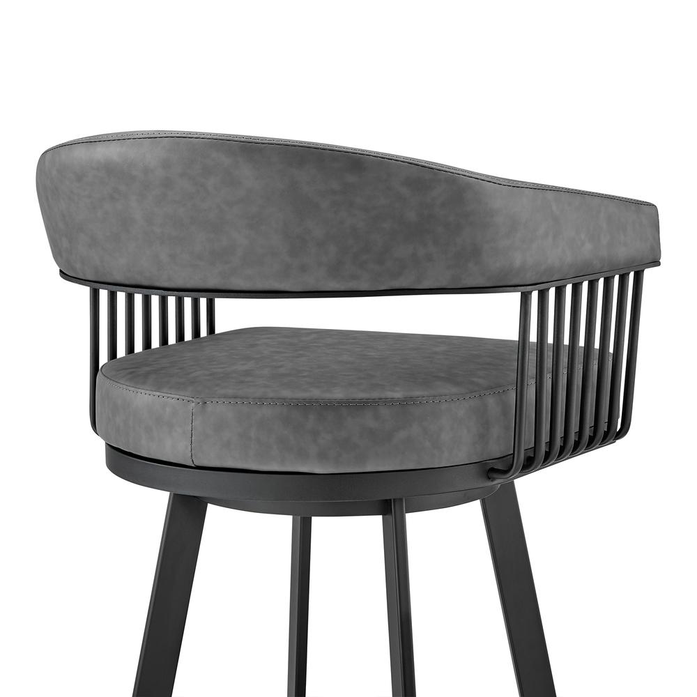 Chelsea 30" Bar Height Swivel Bar Stool in Black Finish and Gray Faux Leather. Picture 7