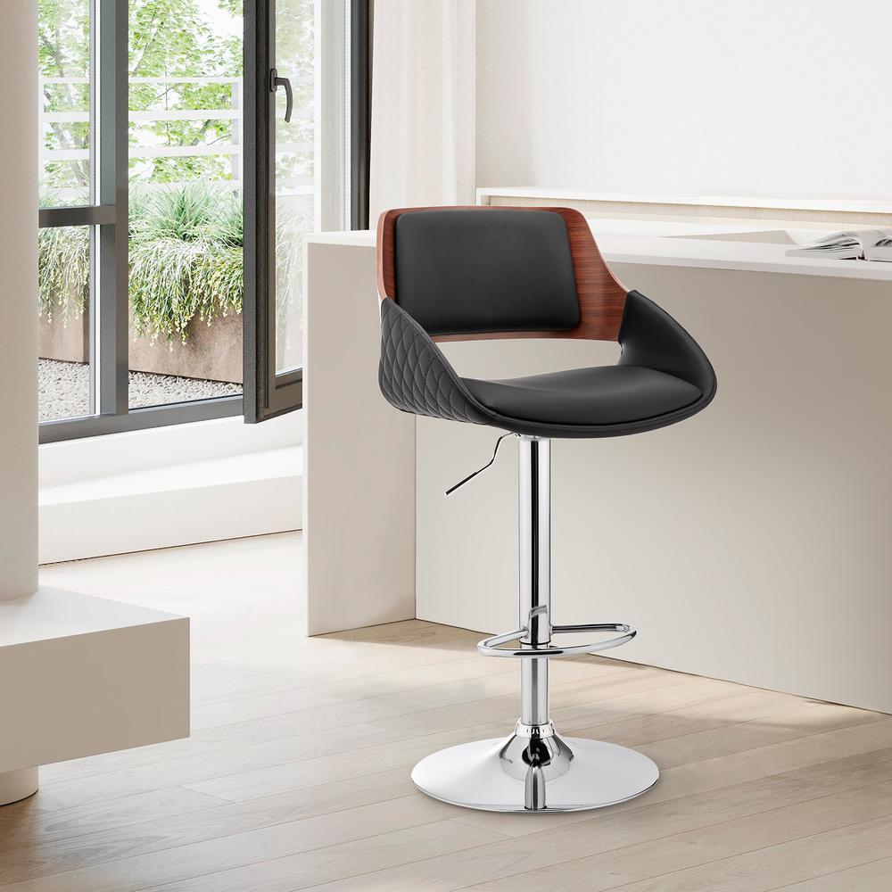 Colby Adjustable Black Faux Leather and Chrome Finish Bar Stool. Picture 6