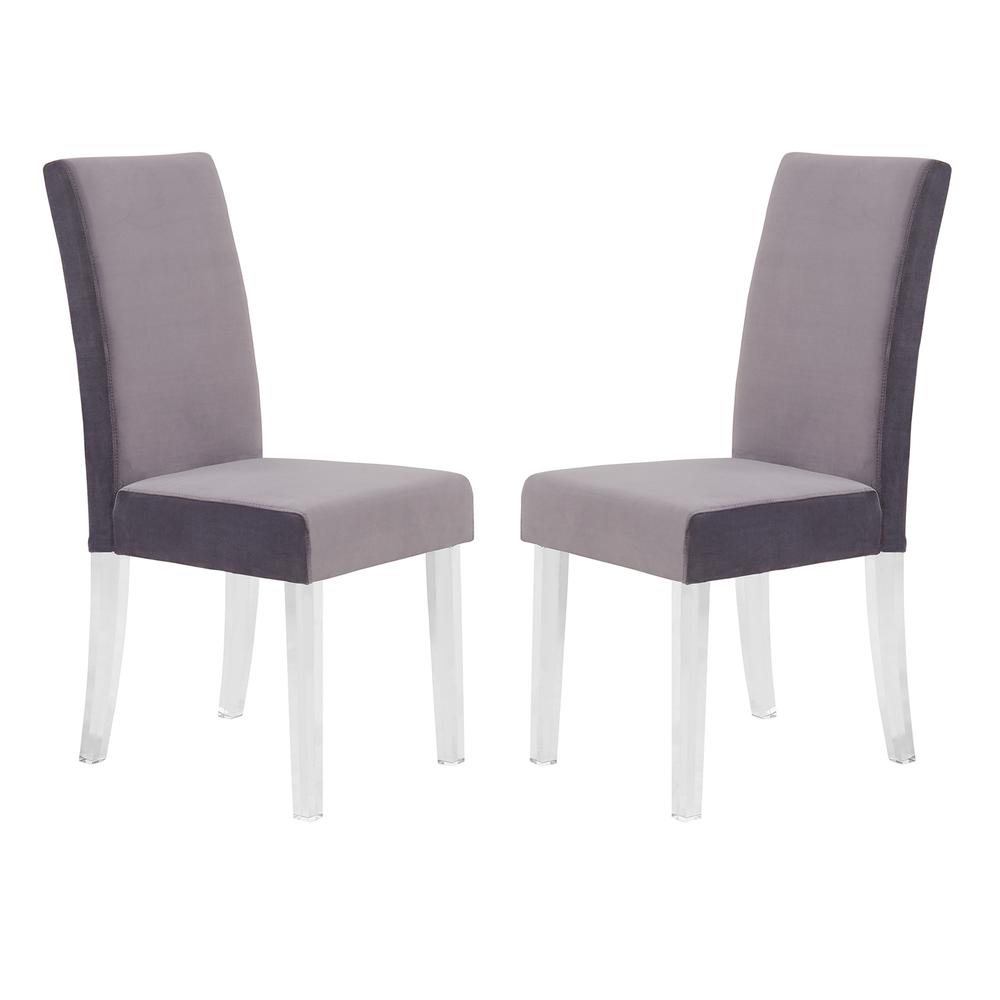 Armen Living Dalia Modern and Contemporary Dining Chair in Gray Velvet with Acrylic Legs - Set of 2. Picture 1