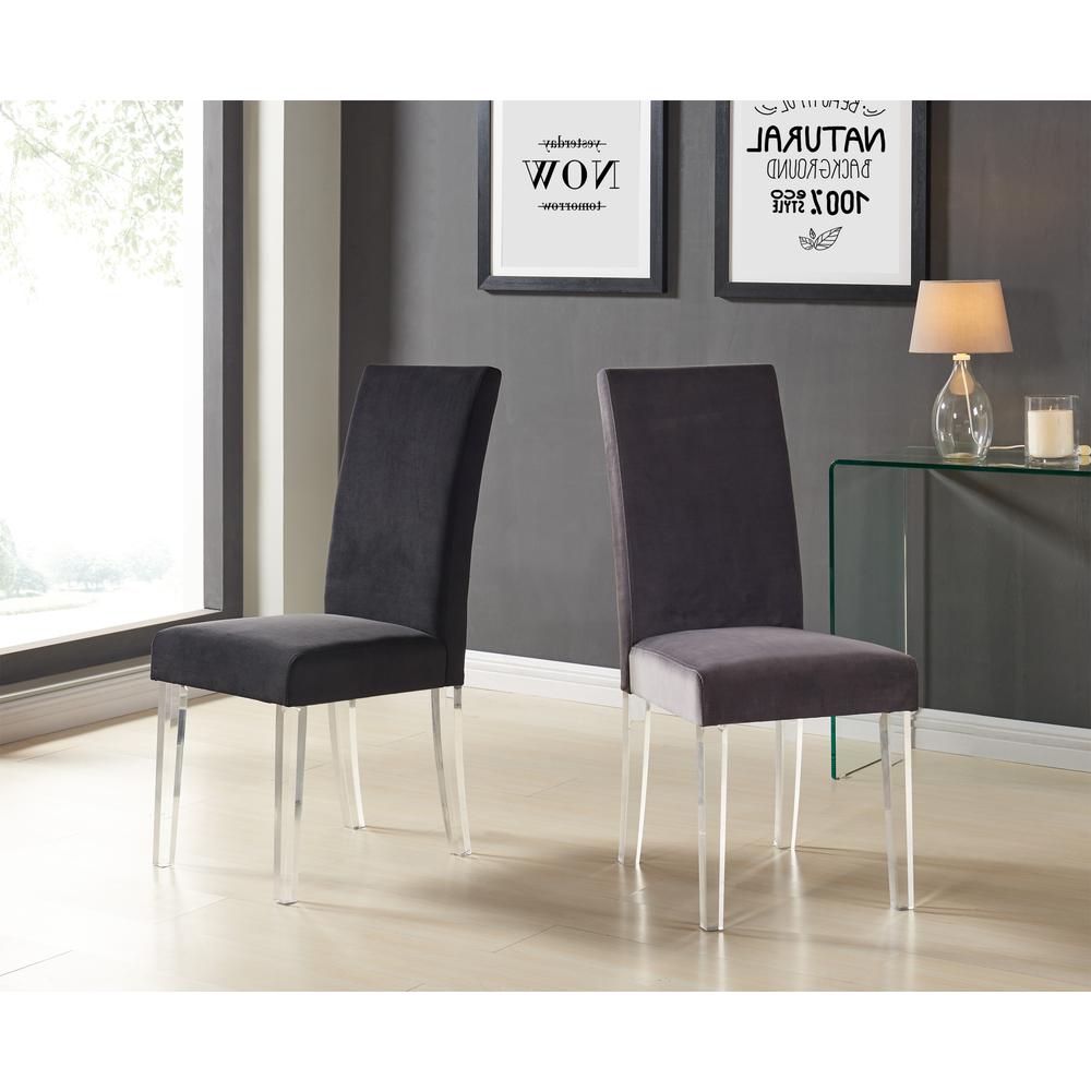 Armen Living Dalia Modern and Contemporary Dining Chair in Gray Velvet with Acrylic Legs - Set of 2. Picture 3