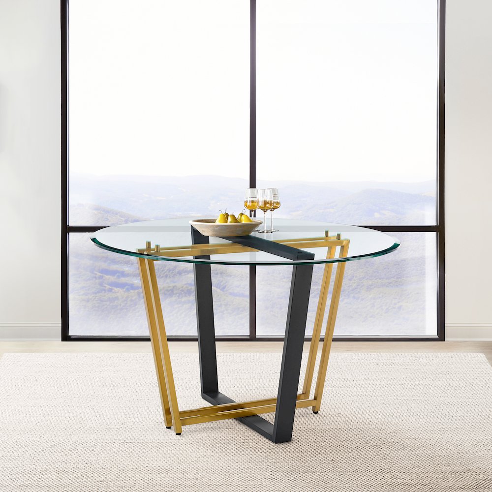 Devi 48" Round Dining Table in Gold Stainless Steel. Picture 8