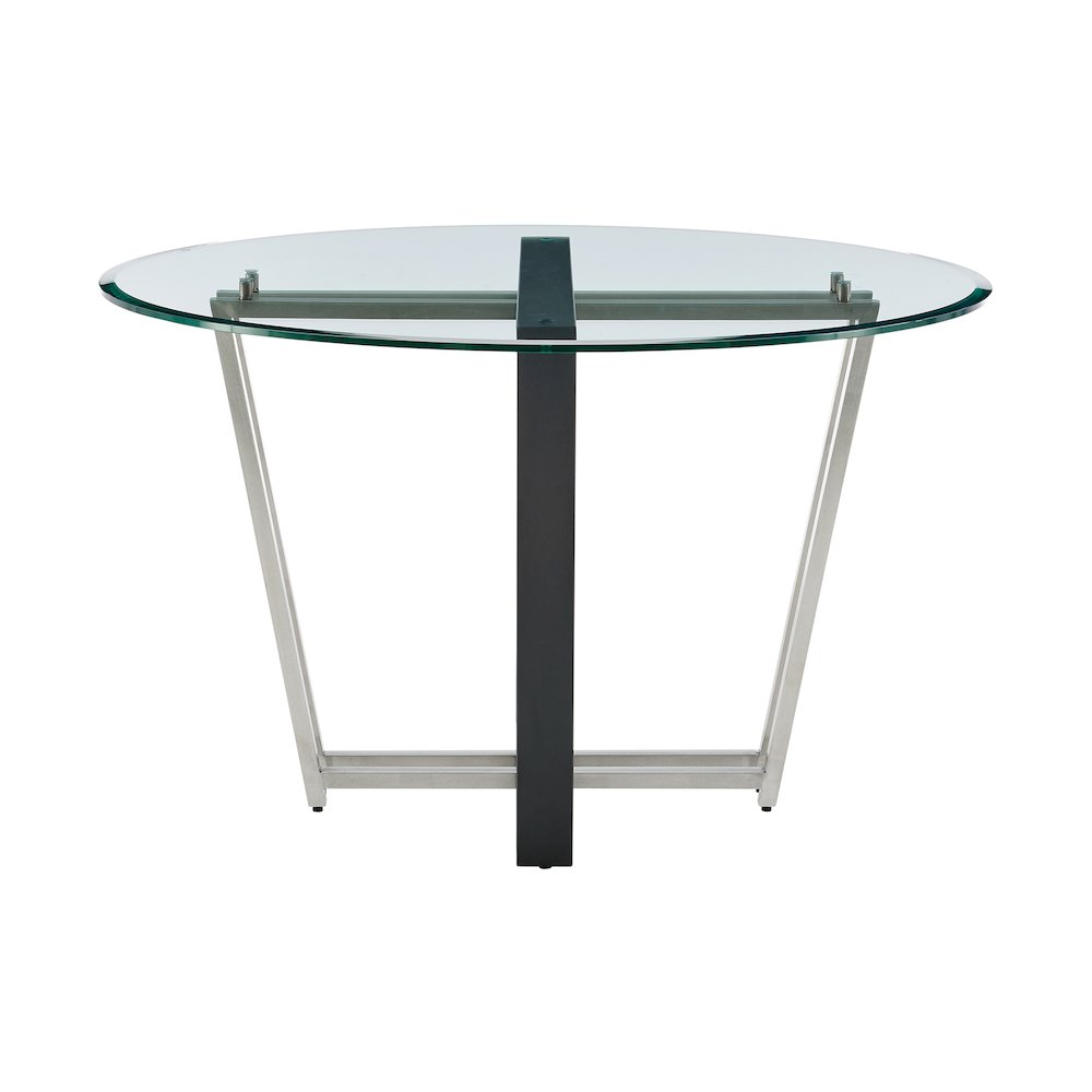 Devi 48" Round Dining Table in Brushed Stainless Steel. Picture 2
