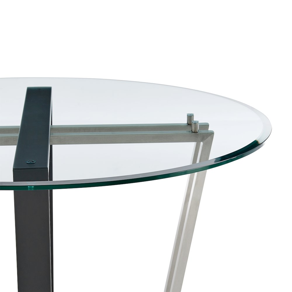 Devi 48" Round Dining Table in Brushed Stainless Steel. Picture 3