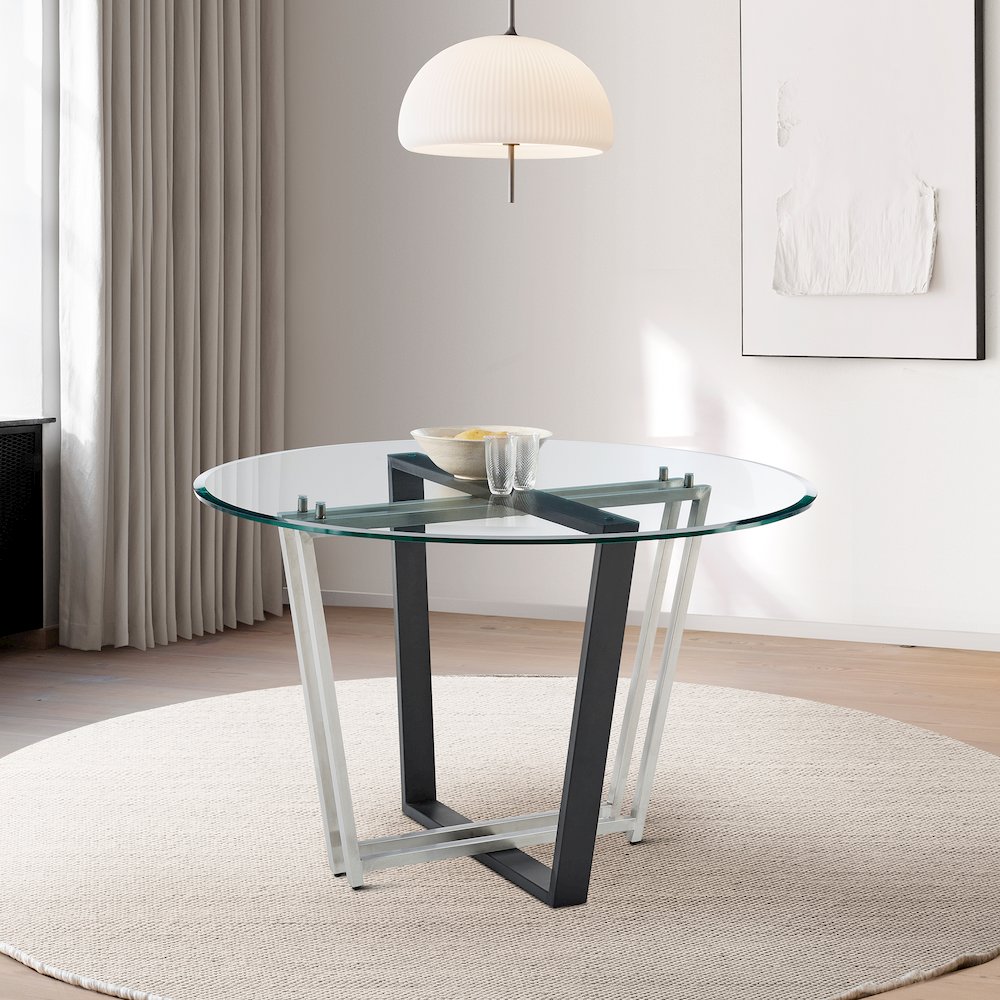 Devi 48" Round Dining Table in Brushed Stainless Steel. Picture 8