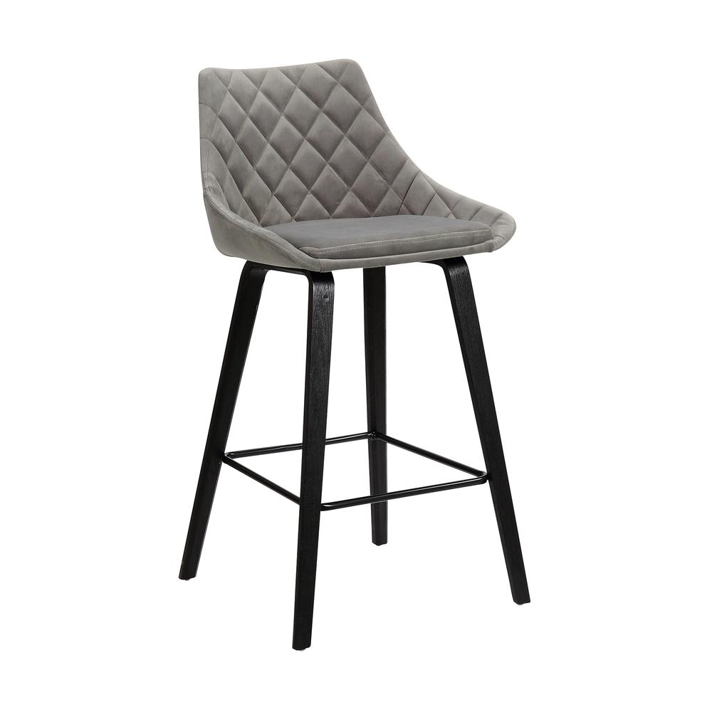 Dani 26" Gray Velvet Swivel Barstool in Black Brushed Wood Finish. Picture 1