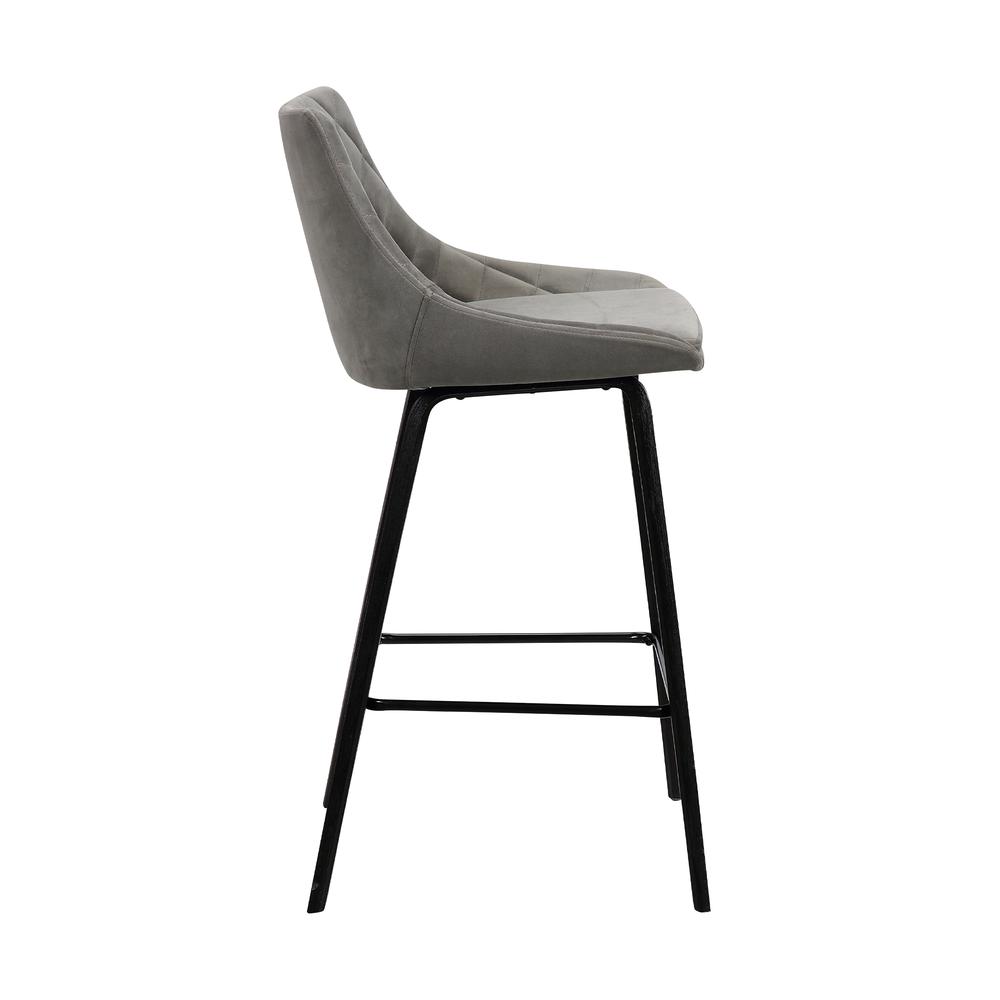 Dani 26" Gray Velvet Swivel Barstool in Black Brushed Wood Finish. Picture 3