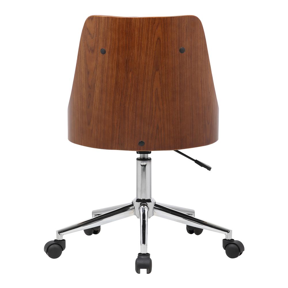 Armen Living Diamond Mid-Century Office Chair in Chrome finish with Tufted Black Faux Leather and Walnut Veneer Back. Picture 4