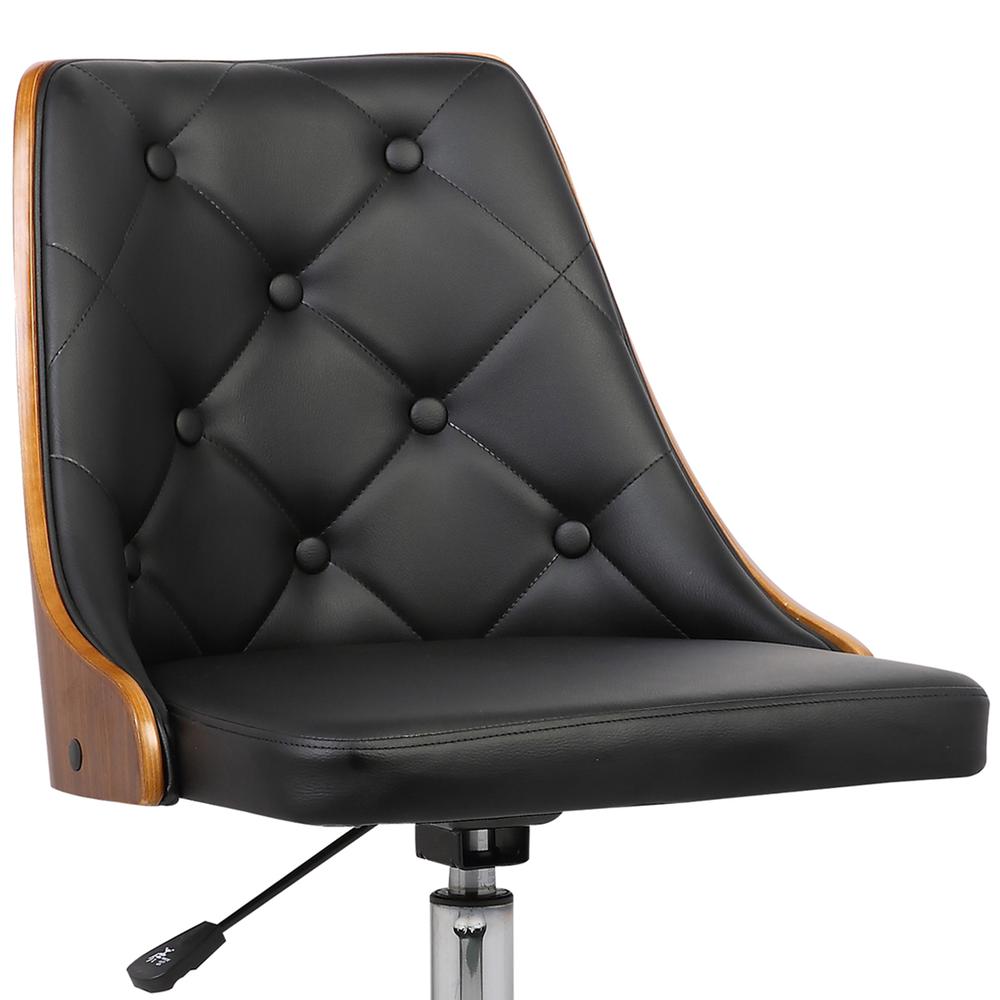 Armen Living Diamond Mid-Century Office Chair in Chrome finish with Tufted Black Faux Leather and Walnut Veneer Back. Picture 5