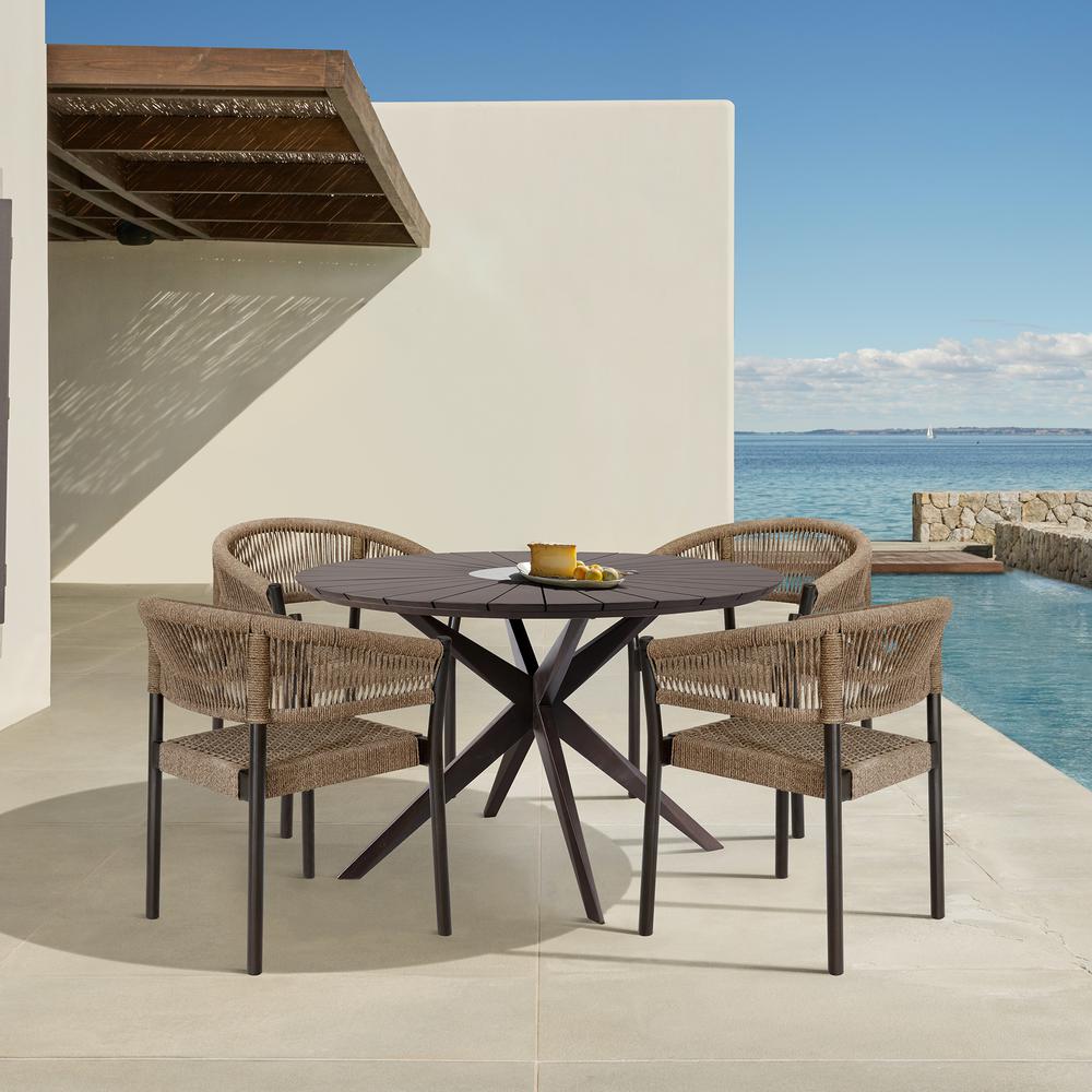 Doris Outdoor Patio Dining Chair in Dark Eucalyptus Wood - Set of 2. Picture 14