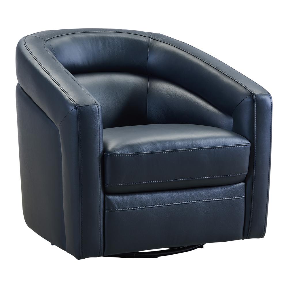 Contemporary Swivel Accent Chair in Black Genuine Leather. Picture 1