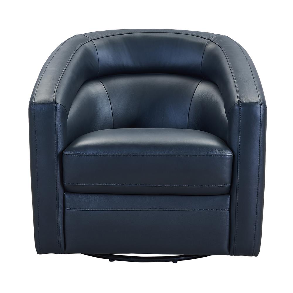 Contemporary Swivel Accent Chair in Black Genuine Leather. Picture 2