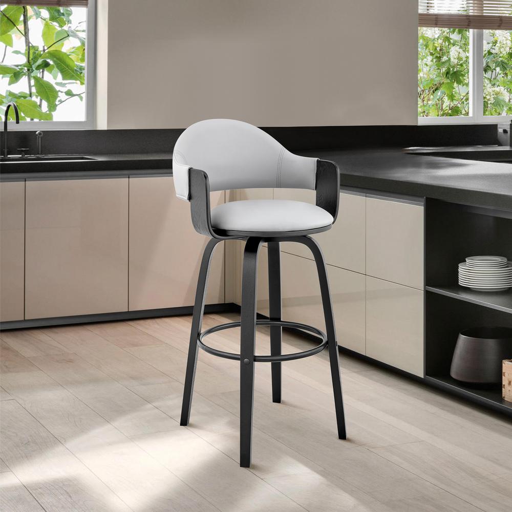 Daxton 30" Gray Faux Leather and Black Wood Bar Stool. Picture 6