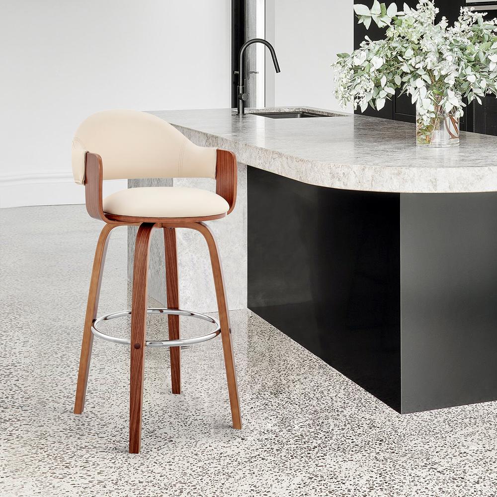 Daxton 30" Cream Faux Leather and Walnut Wood Bar Stool. Picture 6