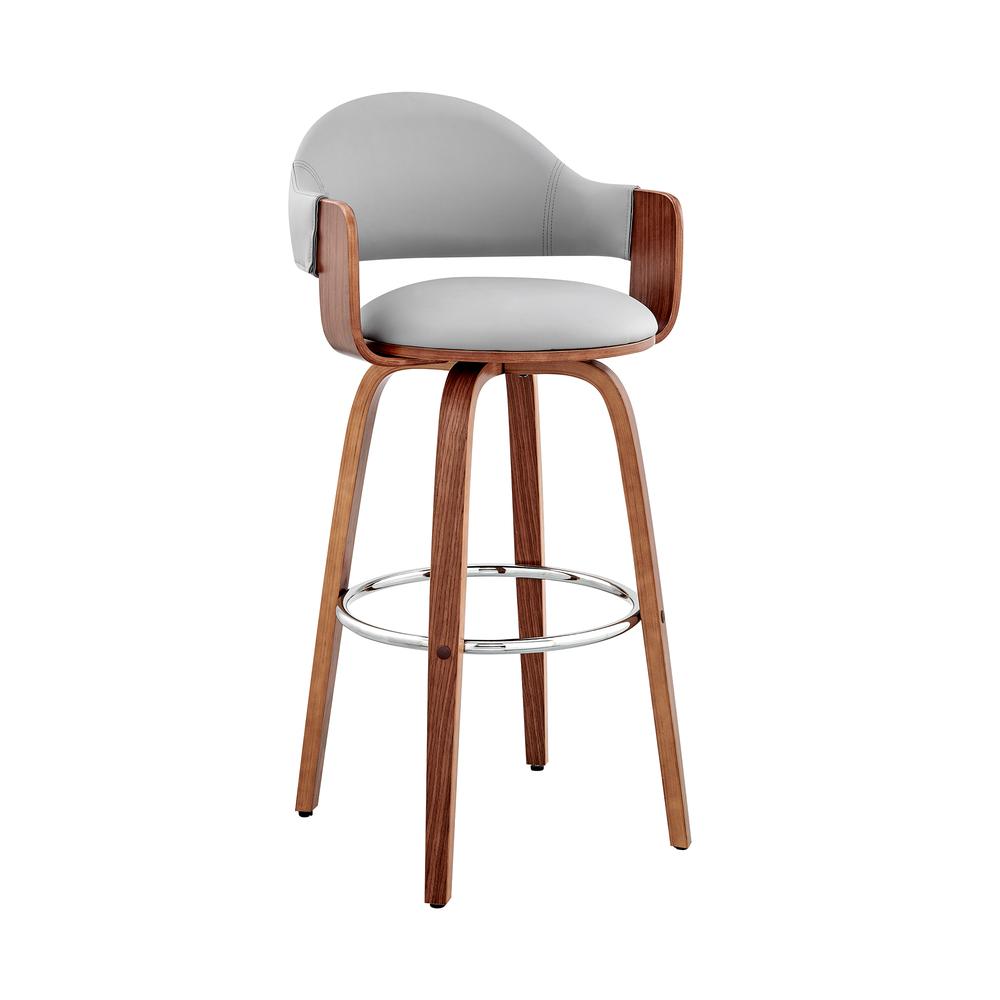Daxton 30" Gray Faux Leather and Walnut Wood Bar Stool. Picture 1