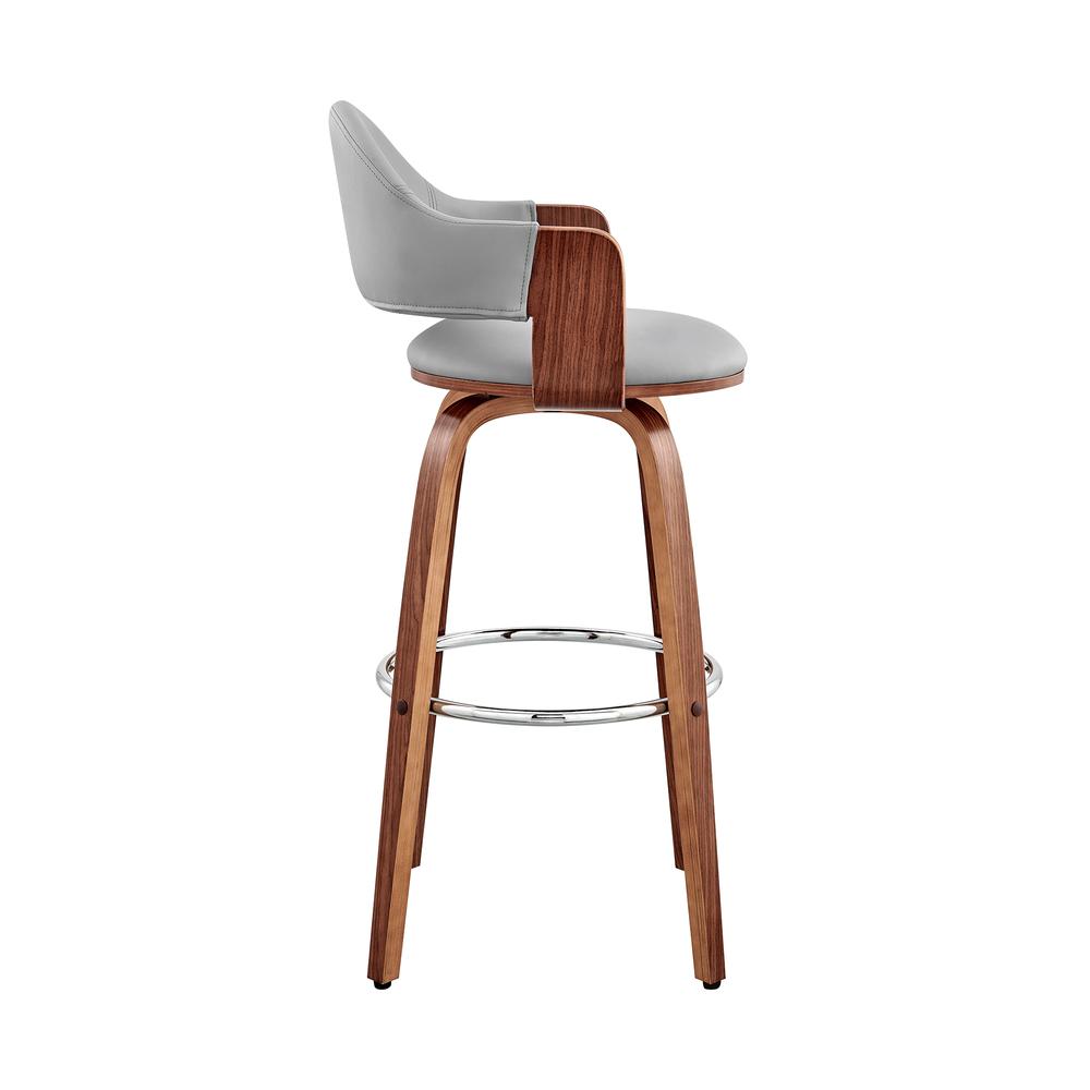 Daxton 30" Gray Faux Leather and Walnut Wood Bar Stool. Picture 3