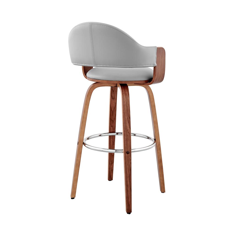 Daxton 30" Gray Faux Leather and Walnut Wood Bar Stool. Picture 4