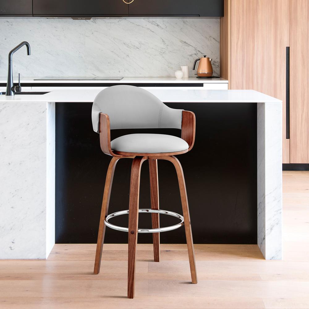 Daxton 30" Gray Faux Leather and Walnut Wood Bar Stool. Picture 6