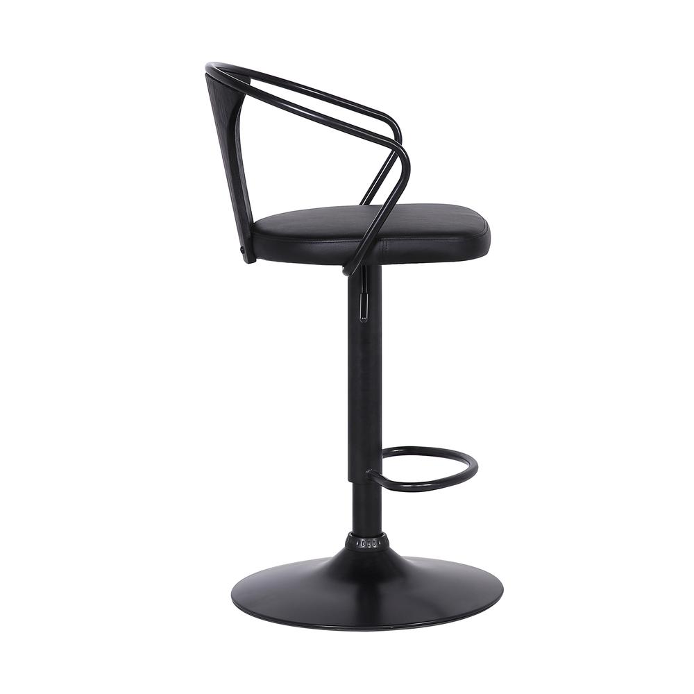 Eagle Contemporary Adjustable Barstool in Black Powder Coated Finish with Black Faux Leather and Black Brushed Wood Finish Back. Picture 3