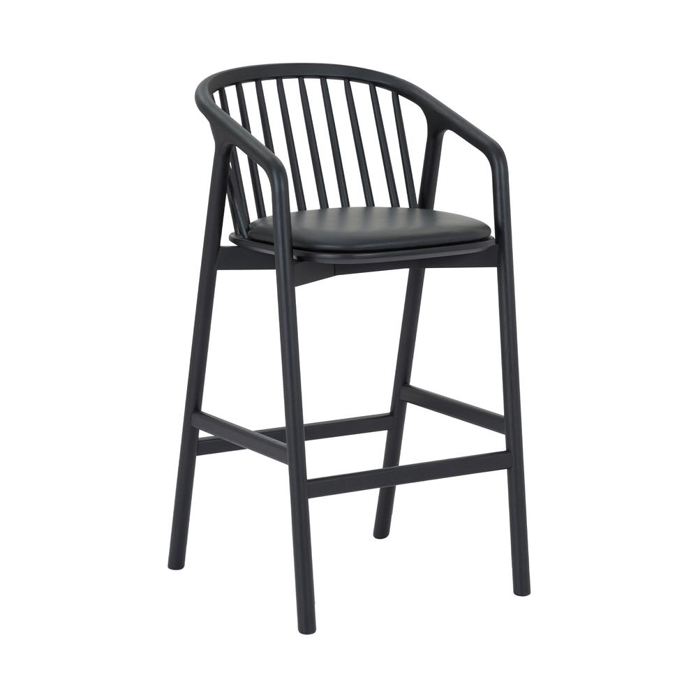 Echo Black Oak Wood and Faux Leather Bar Stool. Picture 1