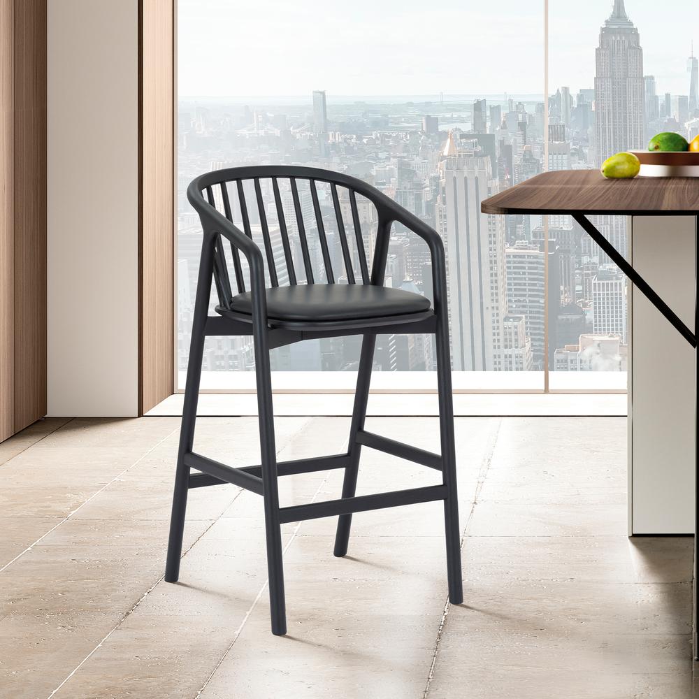 Echo Black Oak Wood and Faux Leather Bar Stool. Picture 12