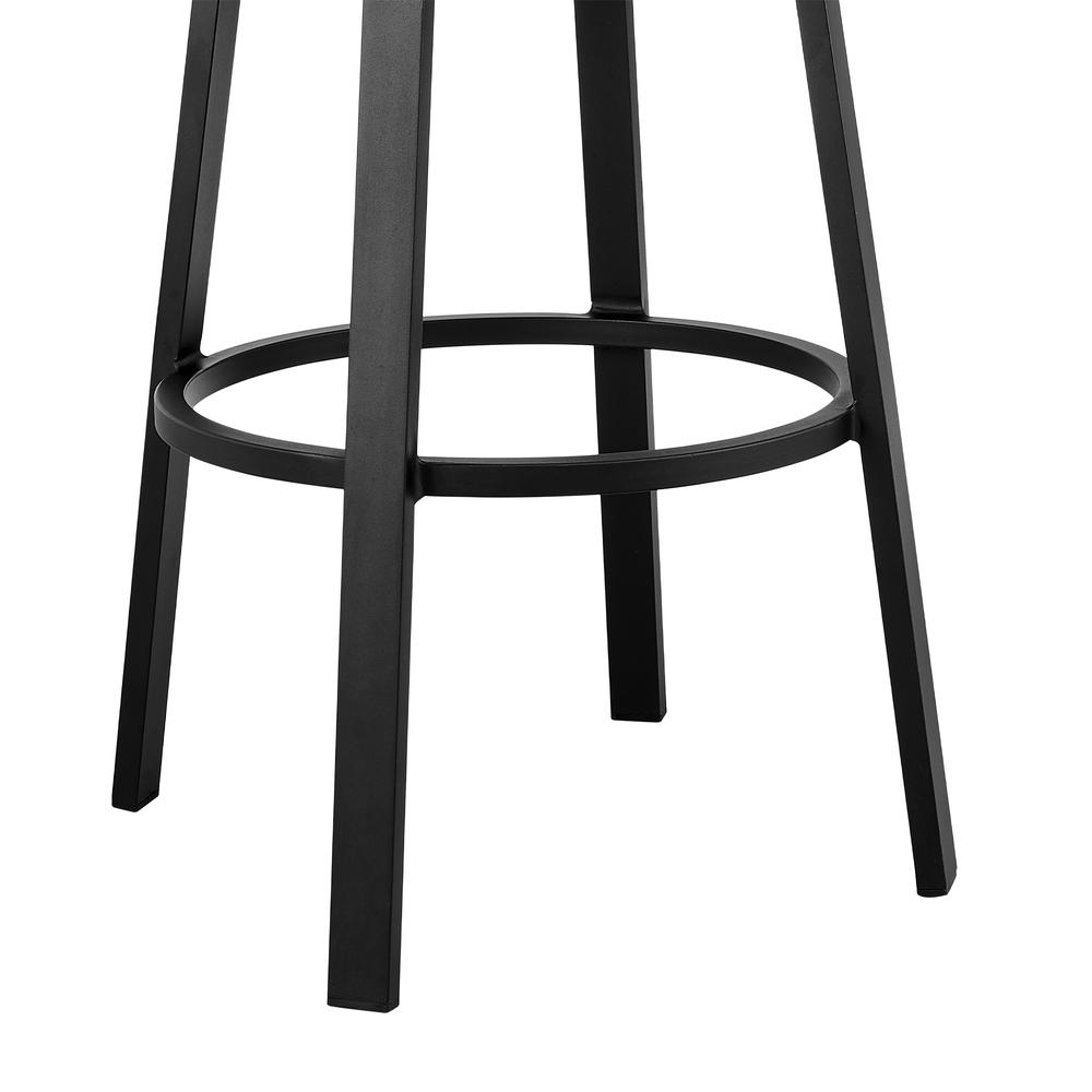 Encinitas Outdoor Patio Counter Height Swivel Bar Stool in Aluminum and Wicker with Grey Cushions. Picture 7