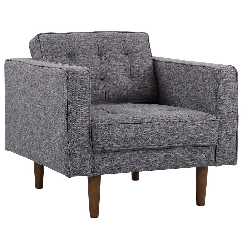 Armen Living Element Mid-Century Modern Chair in Dark Gray Linen and Walnut Legs. Picture 1