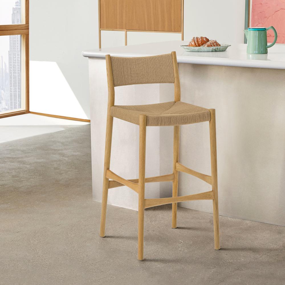 Erie Woven Paper Cord and Oak Wood Counter Stool. Picture 12