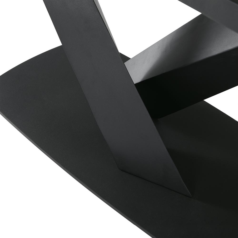 Everett Contemporary Dining Table in Matte Black Finish and Walnut Top. Picture 5