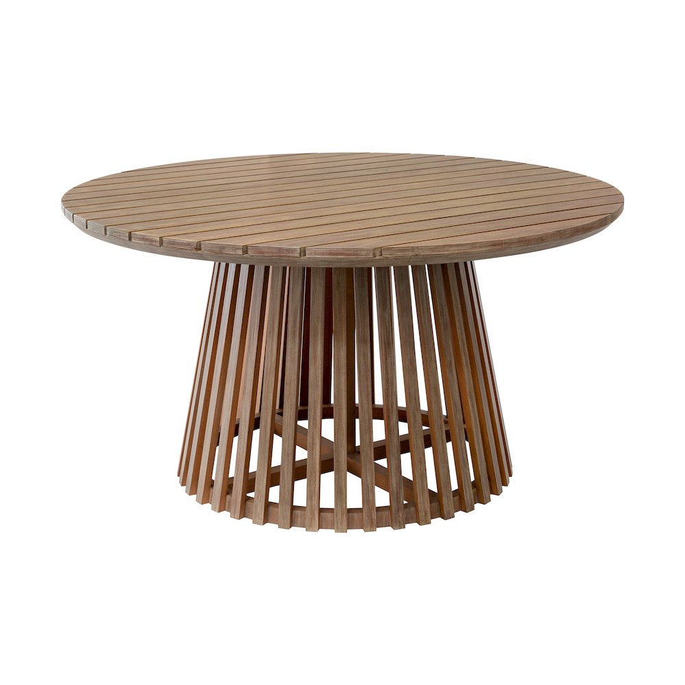 Escondido Outdoor Patio Round Dining Table in Light Eucalyptus Wood. Picture 1